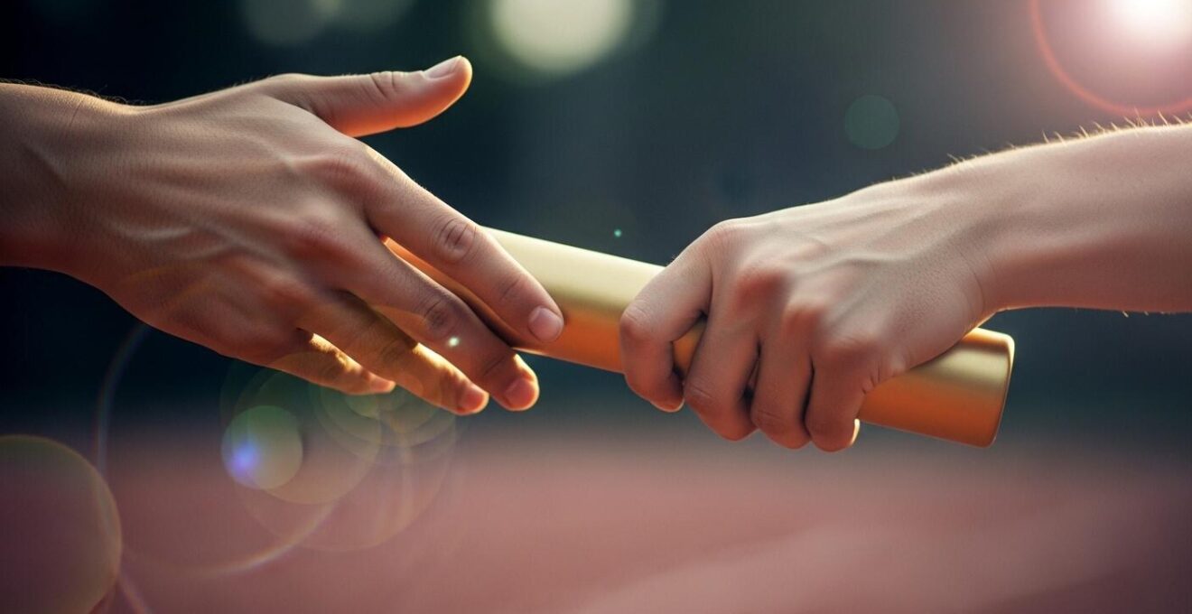 Photographie symbolique montrant un équilibre entre autonomie et soutien sous forme de mains passant un relais