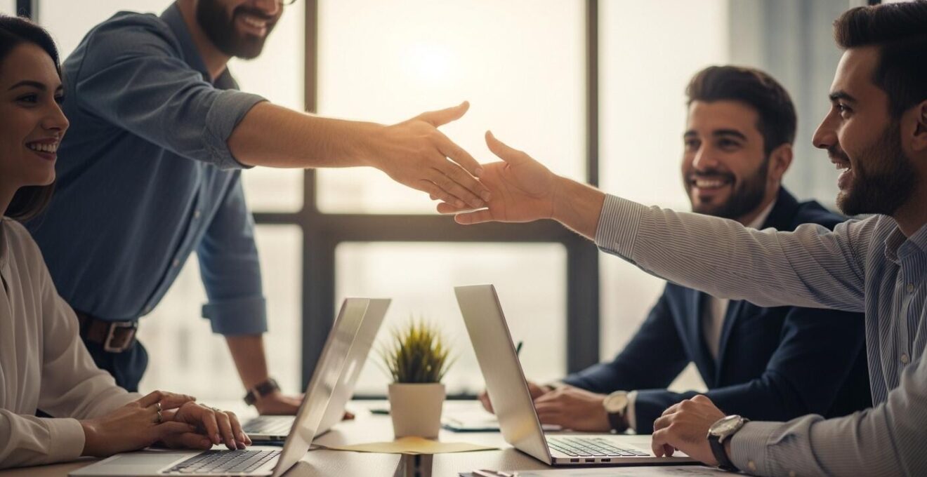 Collaboration dynamique d'une équipe PME, mettant en lumière la gestion des talents