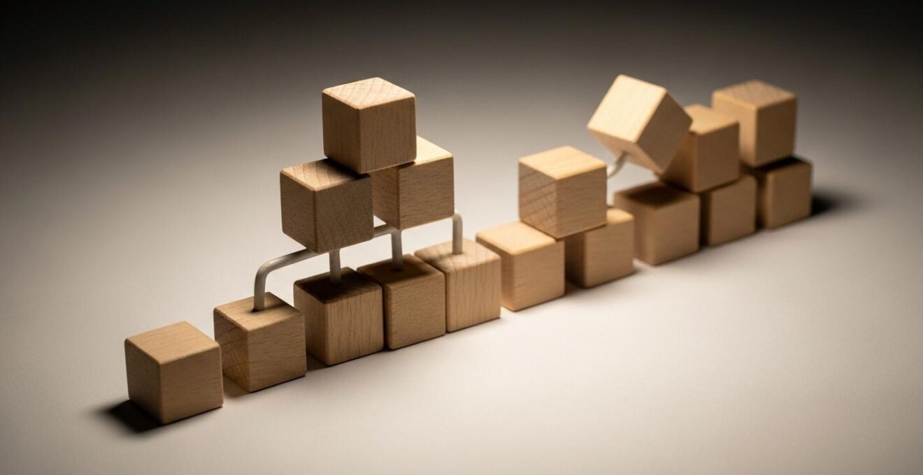 Illustration conceptuelle d'un organigramme évolutif symbolisant le lien entre stratégie et structure