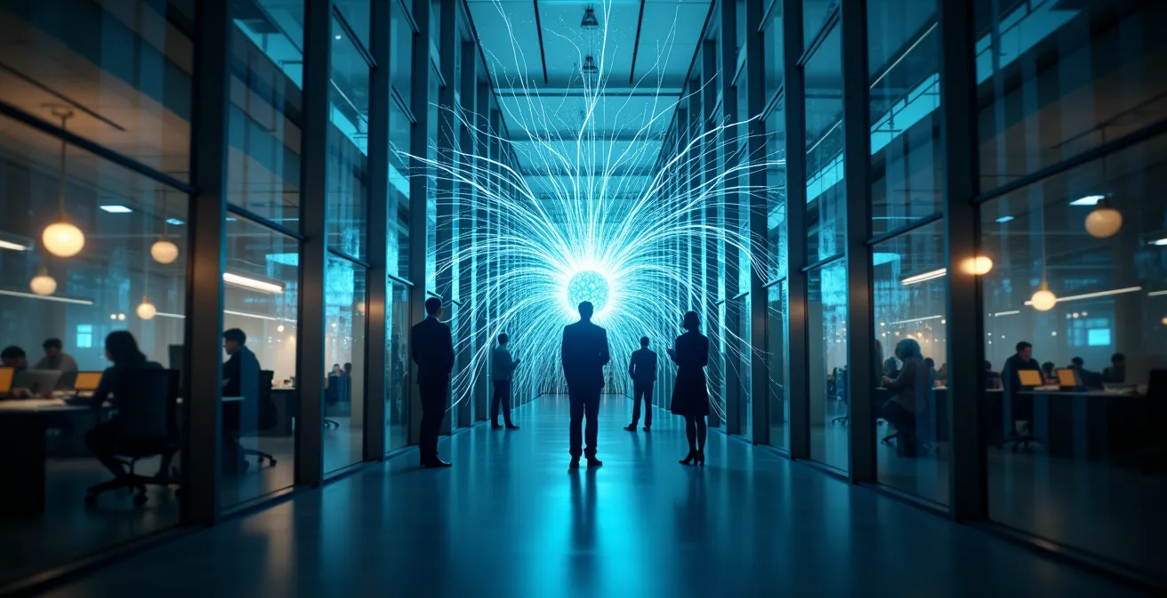 Illustration symbolique d'un système nerveux humain intégré dans une entreprise