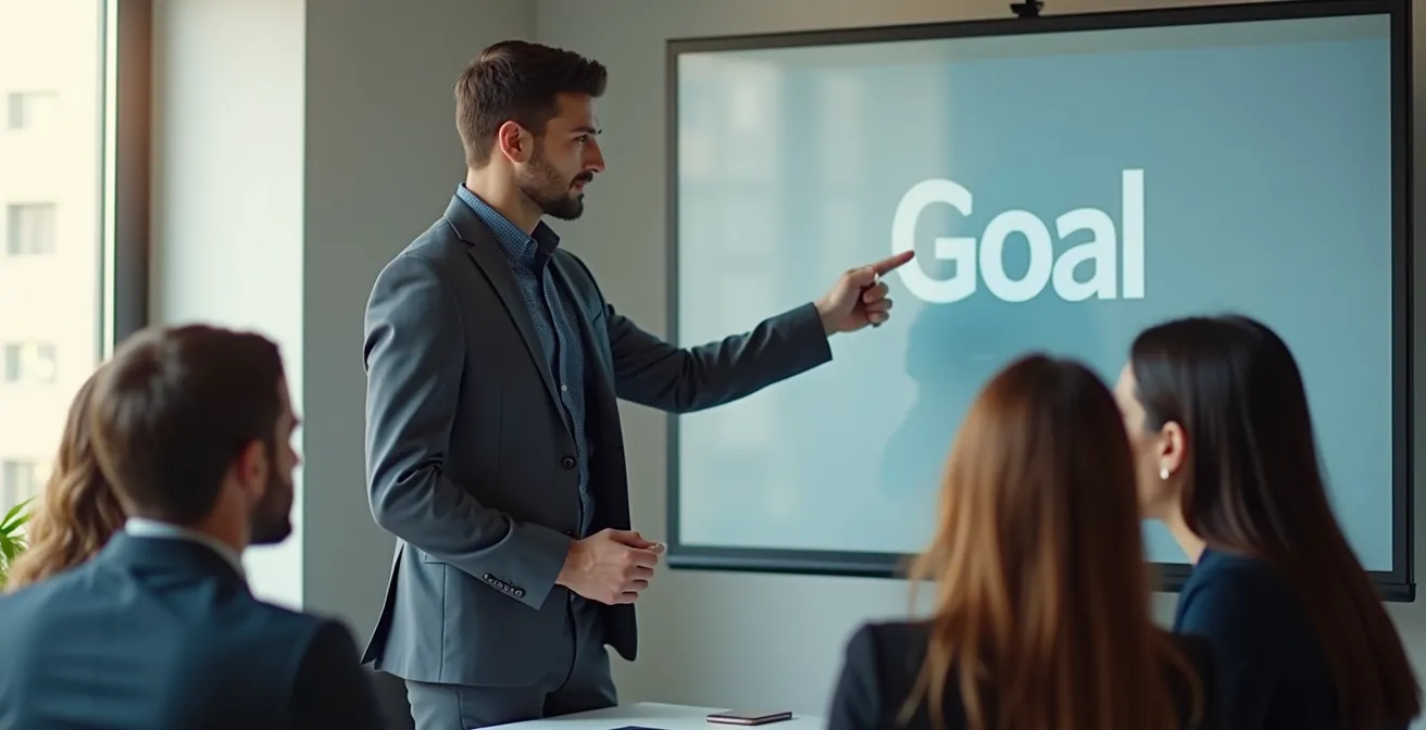 Illustration montrant un manager en train de coacher son équipe dans un cadre professionnel moderne, favorisant la collaboration et la croissance.
