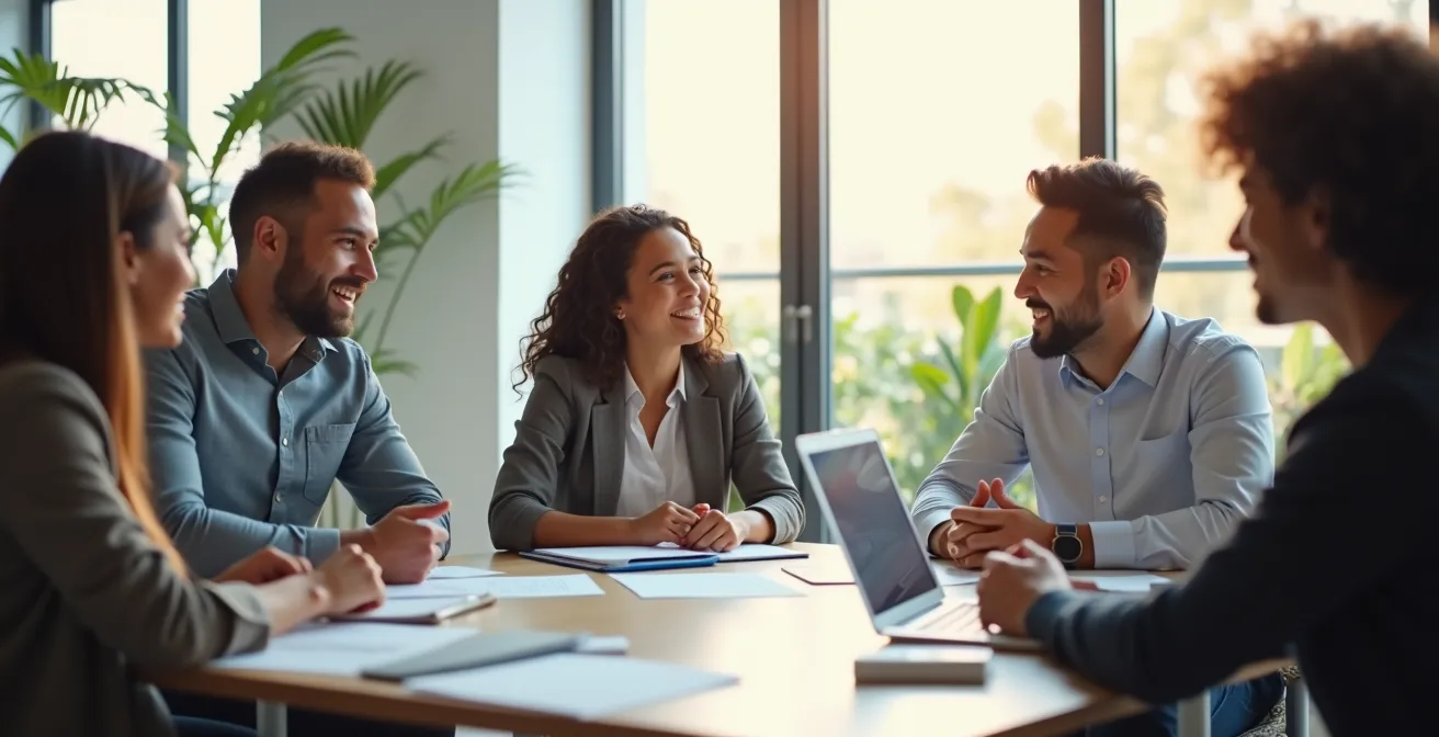 Image représentant une réunion d'équipe rituelle dans une entreprise moderne