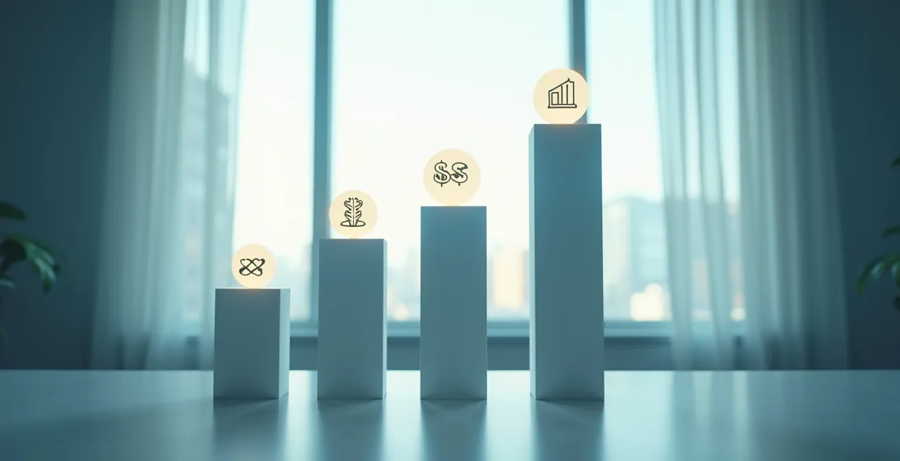 Une illustration symbolique représentant les 5 piliers de la pérennité d'une SARL avec des éléments financiers, trésorerie, culture et croissance