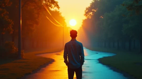 Illustration symbolique d'une personne face à un carrefour avec des panneaux indiquant passion et métier