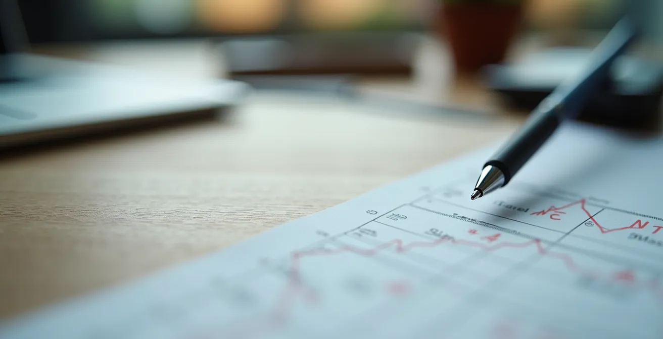 Vue macro d'une surface de bureau avec documents abstraits et matériaux professionnels