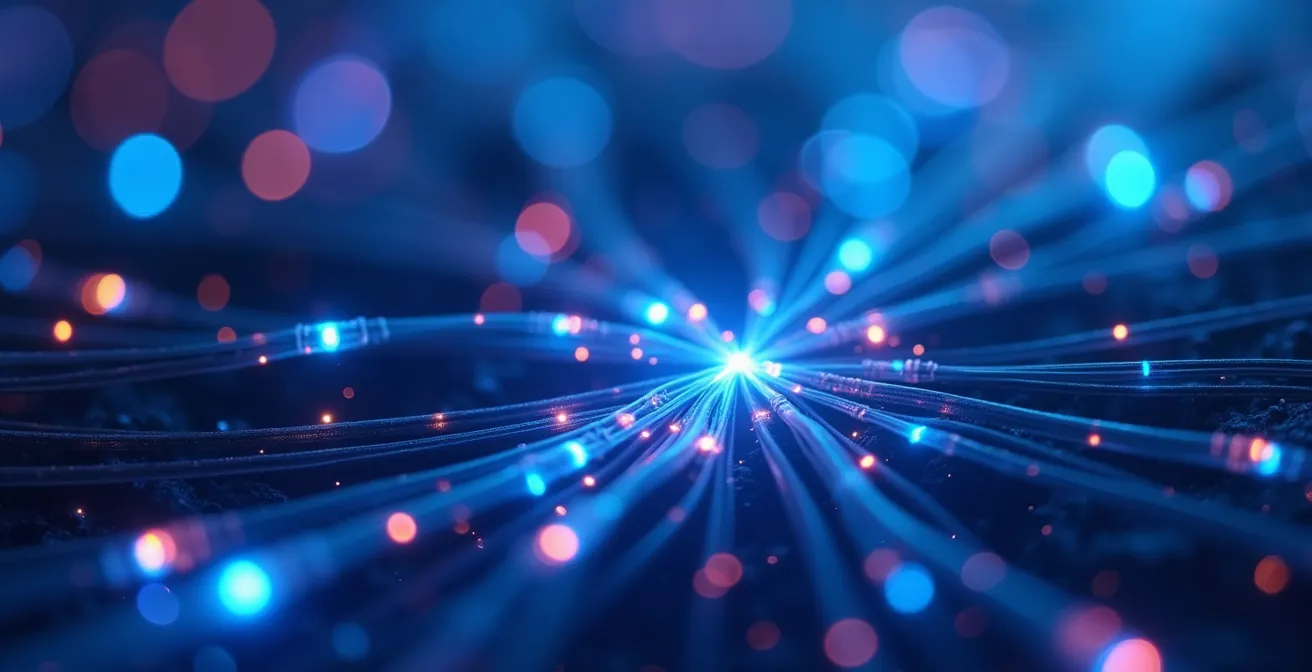 Vue aérienne conceptuelle d'un écosystème digital interconnecté avec différents canaux d'acquisition