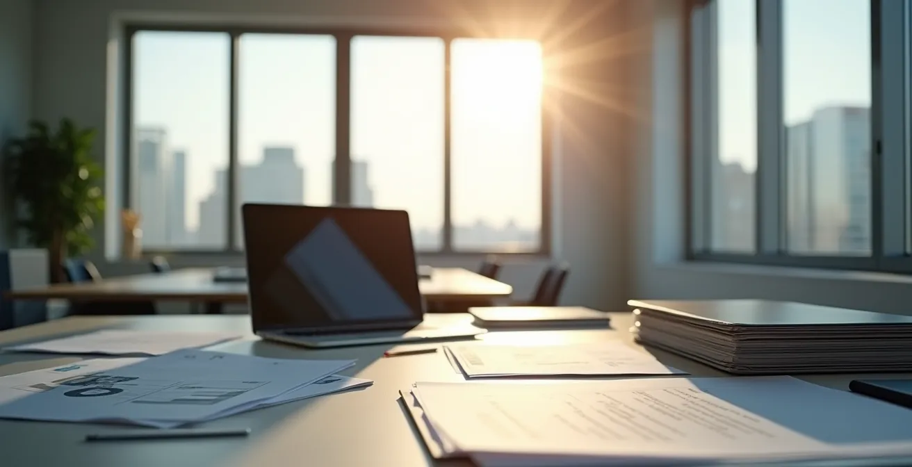 Entrepreneur travaillant sur les démarches de création d'entreprise dans un bureau moderne