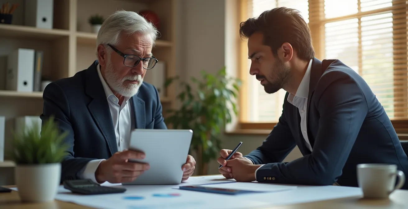 Expert-comptable guidant un entrepreneur dans l'analyse de données financières