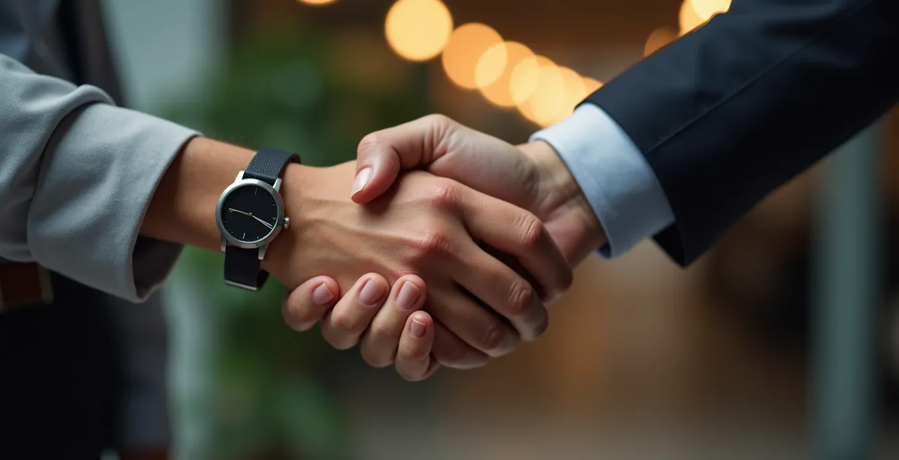 Moment de satisfaction client dans un environnement professionnel moderne